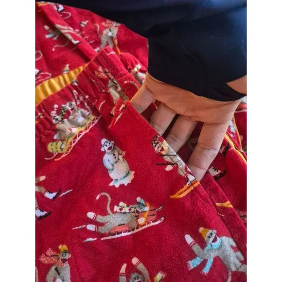 Nick & Nora Red Pajama Set Skiing Sock Monkeys Size M - Picture 3 of 7